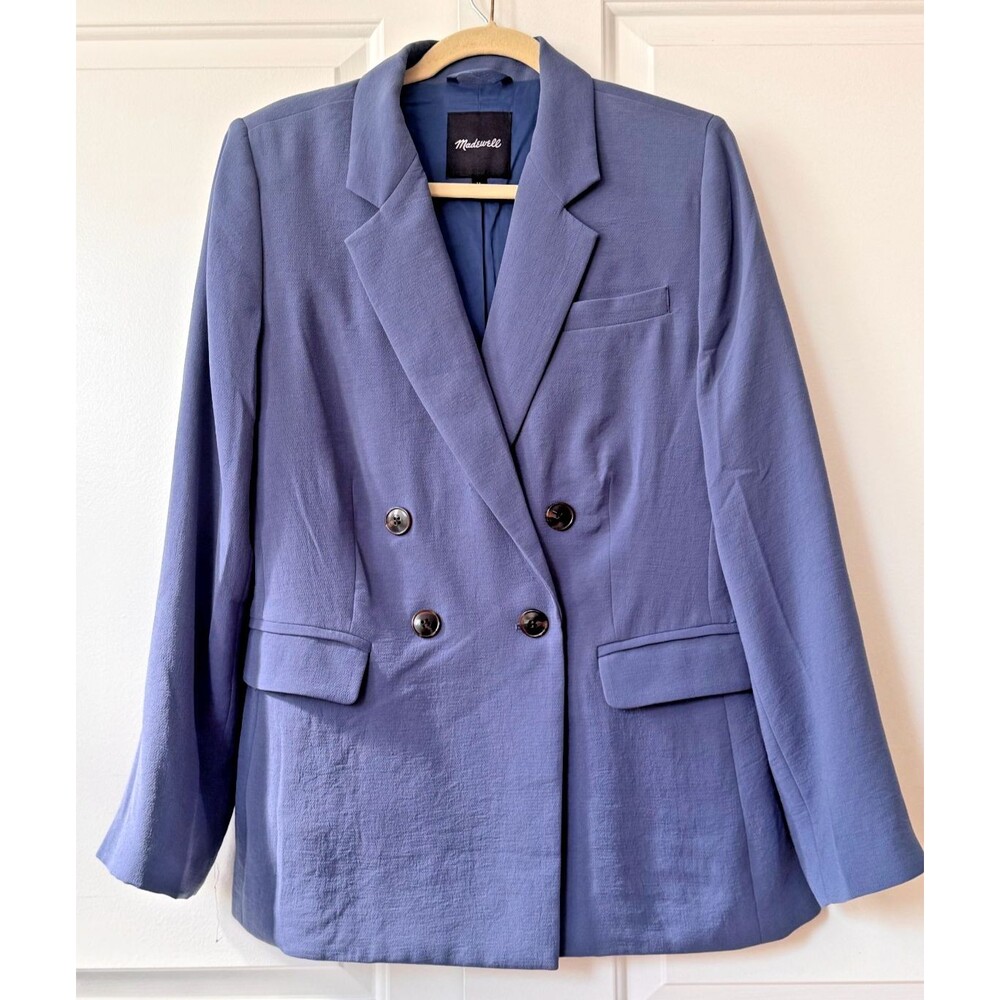 Madewell Women's Size 12 Rosedale Double Breasted Blue Crepe Blazer Oversized